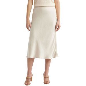 Anne Klein Womens Pull-On Satin Bias Cut Skirt Large Light Parchment - NWT $89